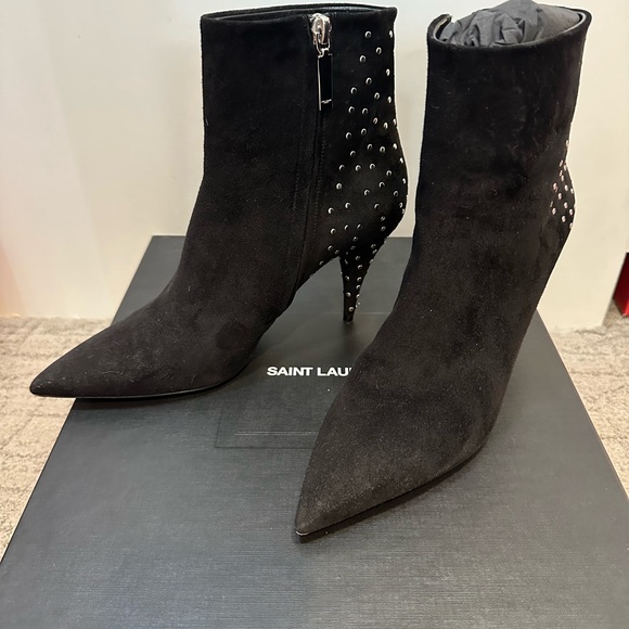 Saint Laurent Black Suede Ankle Boots with Silver Studs - Picture 1 of 5